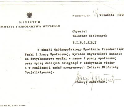 Rekomendacja Ministra Oświaty i Szkolnictwa Wyższego